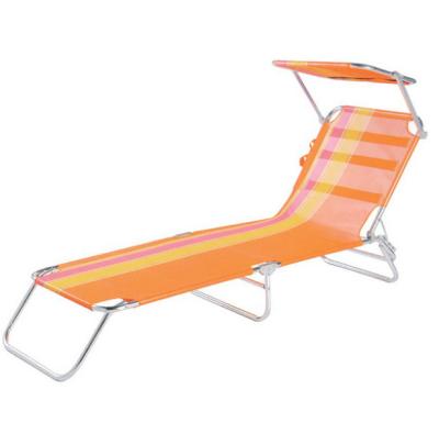 China outdoor Sun Lounger Folding Flat Aluminium Garden Sun Bed with sunshade Couch Recliner for sale