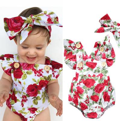 China Hot Sale Polyester Toddler Infant Baby Cute Floral Print Button Rompers for sale