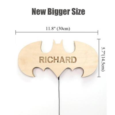 China Promotion Decorate Gifts Hot Sale 3d Bat Shaped Wooden Night Light For Kids Gift Personalized Wooden Craft Gift With Customizable Name On Light for sale