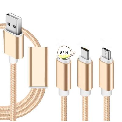 China Fast Charging& Data Sync Hengye Factory Price Nylon Braided 8 Pin Micro Type C Multi Charger 3 In 1 Usb Cable Fast Charging Cables For Phones for sale