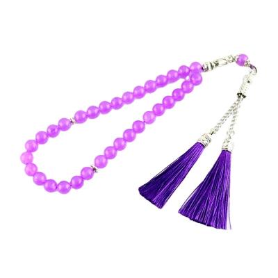 China Tasbeeh religious purple stone 8 mm beads, islamic muslim tesbih 33 beads jewelry tassel tasbih for sale