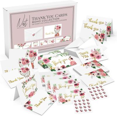 China Bulk Set of 48 Print Europe Thank You Cards Custom Flower With Logo Foil for sale