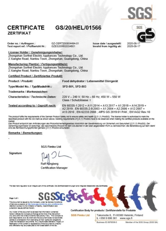 GS - Zhongshan Sorfnel Electric Appliances Technology Co., Ltd.