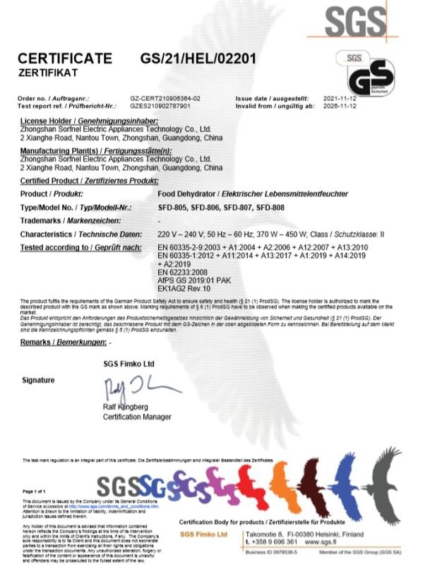 GS - Zhongshan Sorfnel Electric Appliances Technology Co., Ltd.