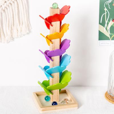 China Educational Early Roll Ball Tree Fallen Education Tower Toys Boys And Girls Toy Children's Leaf Ball Building Blocks Slot Down Bead Game for sale