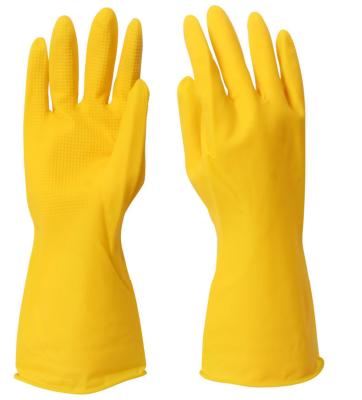 Chine Assemblé rayant les gants jaunes de nettoyage de latex des gants 32CM de Chambre à vendre