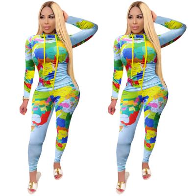 China Bestselling QUICK DRY plus size turtle neck card printing long sheath casual two piece set women two piece pants set for sale