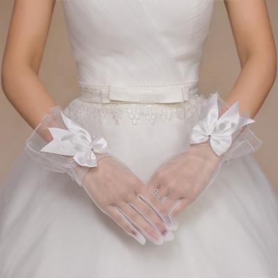 China PICK UP Tulle Short Wedding Gloves With Bowknot Wedding Hand Gloves Wedding Party,evening party for sale