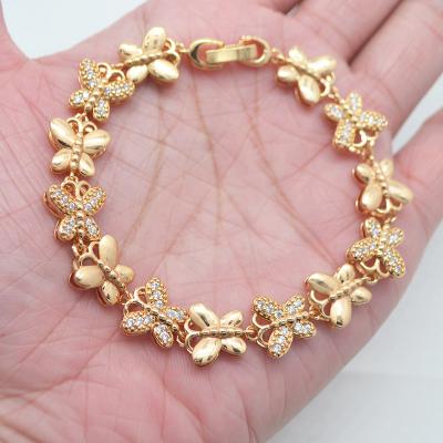 China TRENDY 18K Gold Plated Beautiful Clear Cubic Zircon Women CZ Butterfly Bracelet Jewelry for sale