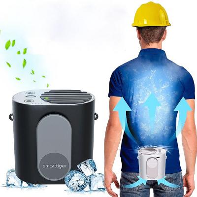 China 23H Working Time Outdoor Portable Handsfree Belt Fan Body Fan With 3-Speed 9600mAh Size Fan for sale