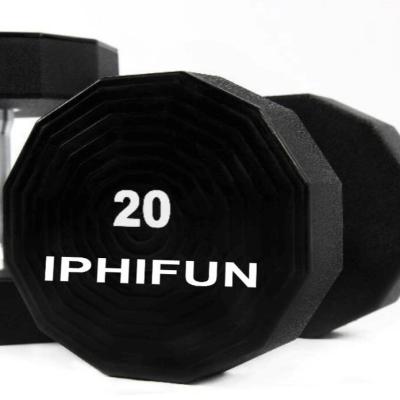 China Rubber Covered Dumbbell Customize Unique Logo Dodecagon Design Urethane Dumbbells for sale