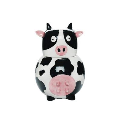 China Big Home Cow Shaped White Ceramic Cookie Jar With Lid Dolomite Cookie Container For Home for sale