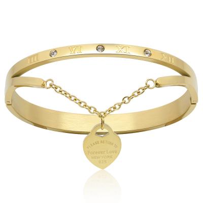 China Luxury Hiphop Design Brand Bracelet Women Hanging Heart Label Titanium Steel Bracelet & Bangles For Women Jewelry for sale