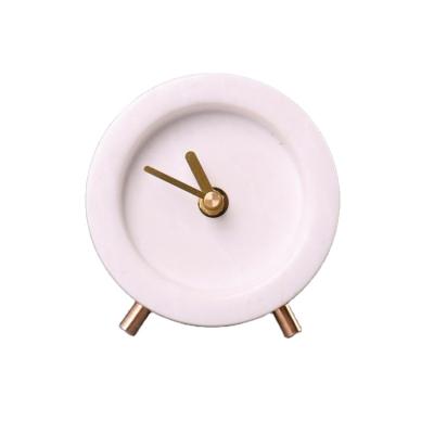 China Nordic Style Antique Style Marble Decoration Clocks Modern Minimalist Home Decor White Round Marble Clock for sale