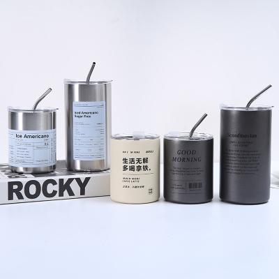 China Tumbler Copo de Café de aço inoxidável Isolamento com tampa e palha, estilo americano portátil fora com acompanhamento palha copos de água selados,Flaca de viagem de parede dupla à venda