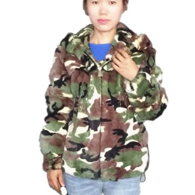 China Real grass coat A girl fur lady Rex Rabbit coat camouflage clothing viable natural fur short with waisted temperament for sale
