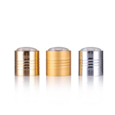 China Non Spill Luxury Silver PP&Aluminum 24mm Aluminum Disc Top Cap Disc Top Cap With Thread Anti Slip for sale