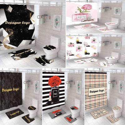 China Unisex Cover Cortina De Ducha For Bathroom 4pcs Mat Set Shower Curtain Set Fashion Viable Custom Luxury Famous Brand Designers for sale