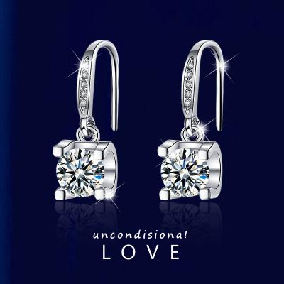 China Environmental Friendly Silver Color 925 Drop Square Zircon Dangling White Stone Diamond Earrings Romantic For Women Wedding Earrings Jewelry for sale