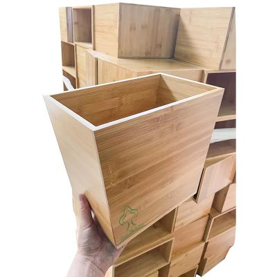 China Custom Sustainable Waste Paper Bin Bamboo Wood Under Office Desk Basket Waste Paper Recycling Wooden Bin for sale
