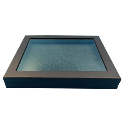 China Recycled Materials Wholesales Super Thin Cardboard Gift Box Flip Top Big Clear Window Rigid Black Luxury Jewelry Box Wholesale Custom for sale