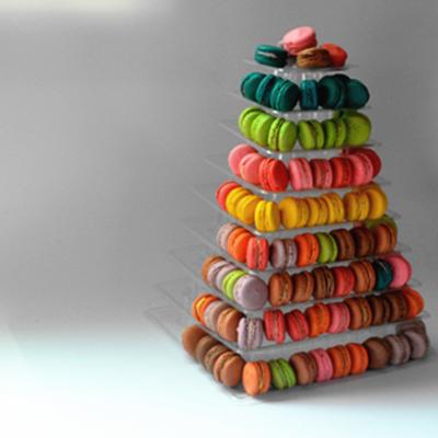 China New style Black 9 tiers plastic macaron Square piramide macarons tower patented customizable Macaron packaging with low price zu verkaufen