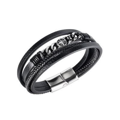 China FASHIONABLE Wholesale Leather Cuff Bracelet Men's Stylish 316 Stainless Steel Fashion Jewelry, Custom Logo, OEM/ODM for sale