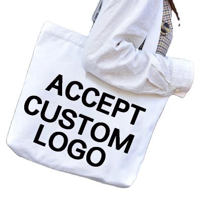 China Wholesale Custom Handled Printed Pure White Empty Logo Cotton Canvas Tote Bag Cheap Reusable Shopping Bag for sale