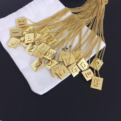 China French Central Statistical Jewelry Non-fading Brass 18K Gold Plated Initial Letter 26 Necklace Square Letter Pendant Necklace Engraving For Women 2021 for sale