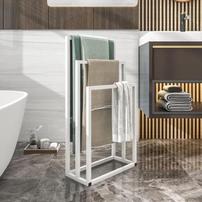 China Heater 3-Tier White Metal Towel Rack Bathroom Accessories Organizer Bath Storage Towel Holder Drying Shelf for sale