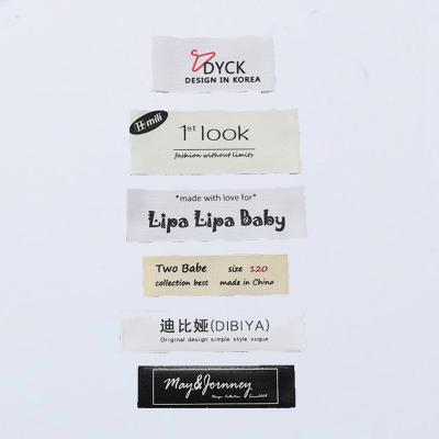 China Custom Viable Fashion Style Screen Printing Satin Fabric Neck Label Printed Cotton Labels For Clothing for sale