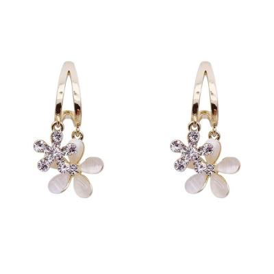 China TRENDY S925 Needle Fashion Silver Set With Diamond Double Flower Opal Earrings For Women for sale