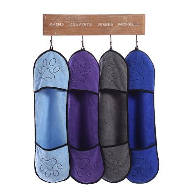 China Stored Pet Bath Towel Supplies Pocket Wash Absorbent Towel Wholesale Microfiber Pet Towel for sale