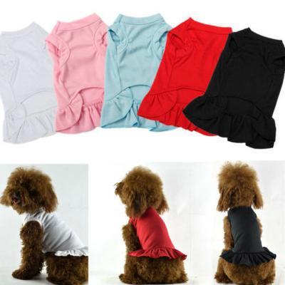 China Pet Clothes Solid Color Spring and Summer Stocked Cat and Dog New Ruffled Dress Teddy Poodle Dog Clothes Dog Dress for sale