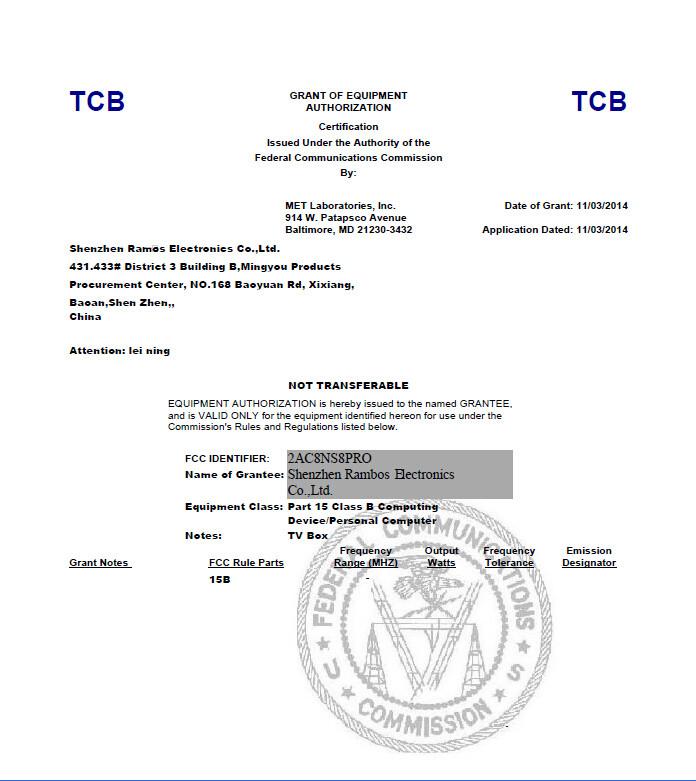 FCC - ShenZhen Rambos Electronics Co.,Ltd