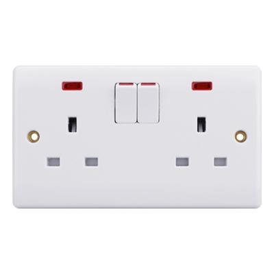 China China Factory Illuminated Switched Socket Wall 2Gang 13A Illuminated Switched Electrical Outlet Outlets With BS Mounting for sale