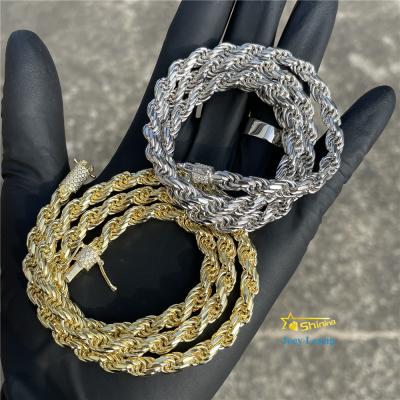 China Hiphop Ready To Ship Chain 18K VVS Gold Plated Moissanite Diamond Necklace 925 Sterling Silver Rope Chain Hip Hop Jewelry 6.0mm for sale