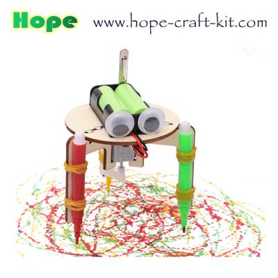 China Kids Scientific DIY Toys Wooden Color Smart Graffiti Doodling Robots Easy Assembly for STEM physics Education OEM ODM for sale