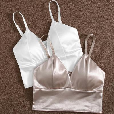 China Hot Selling Women's Nightgowns Women's Fitness Satin Aplet Crop Tank Top Breathable Seamless Bra for sale
