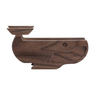 China Interesting Appearance Whale Filter Paper Rack Walnut V60 Coffee Paper Storage Container Drip Coffee Paper Holder Solid Wood Towel Rack for sale