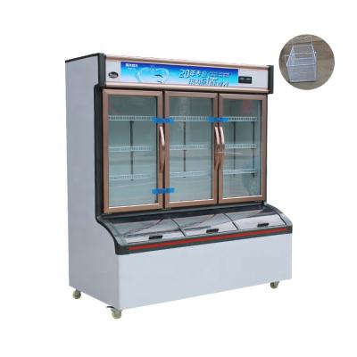 China Double-temperature Best Price Fan Cooling 220v Showcase Cabinet Vegetable Meat Fresh Fish Commercial Fridge Refrigerator for sale