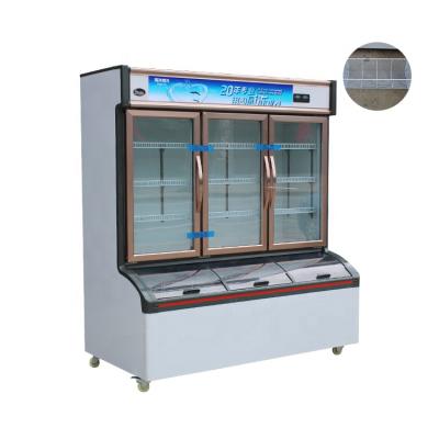 China Double-temperature Cooling Cooling Fan Display Cabinet Vegetables Meat Fresh Fish Fridge Commercial Refrigerator for sale