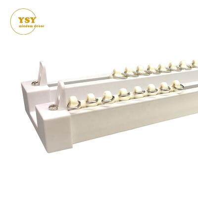China Free-Bracket 5.85M 6M Metal Curtain Aluminum Double Curtain Track Rail Factory Price Rails And Tracks With Wheels Sliders Caps for sale
