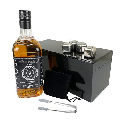 China Sustainable Grade High Quality Piano Lacquer Wooden Single Box Package Whiskey Stone Set Glossy Black Wooden Whiskey Carrier CaseBox for sale
