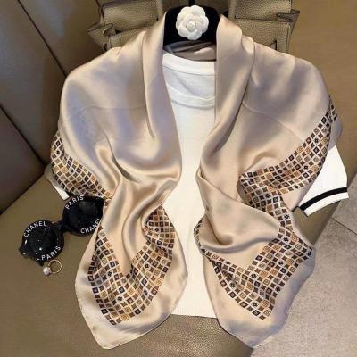 China 2021 breathable new wild simple hot-selling silk scarf j fashion temperament silk satin printing large square scarf for sale