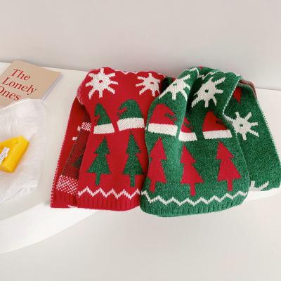 China Amazon Sale Christmas Kids Scarf Winter Pattern Baby Boy Girl New Year Medium Warm Cotton Knitted Warm Scarf for sale