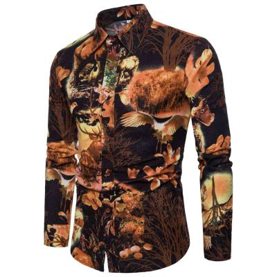 China New Arrival Slim Fit Shirt Mens Breathable Polyester Long Sleeve Broken Printed Shirt for sale