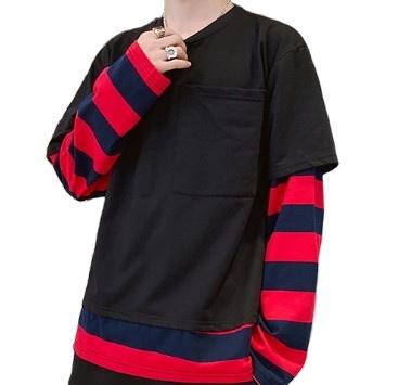 China Men's Two Color T-shirt Long Sleeve T-shirt Men's Fashion Anti-pilling High Quality T-shirt for sale