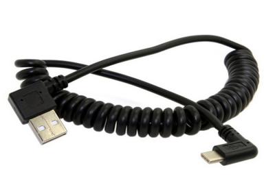 China 1.5m Coiled Right Angle Micro USB Cable / USB 2.0 A Male to micro B Mobile Phone Charging Cable for sale