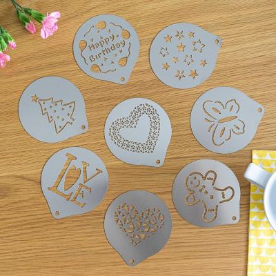 China Viable Custom Cheap KLP Stainless Steel Coffee Art Stencil Decorating Tool Coffee Stencils for sale